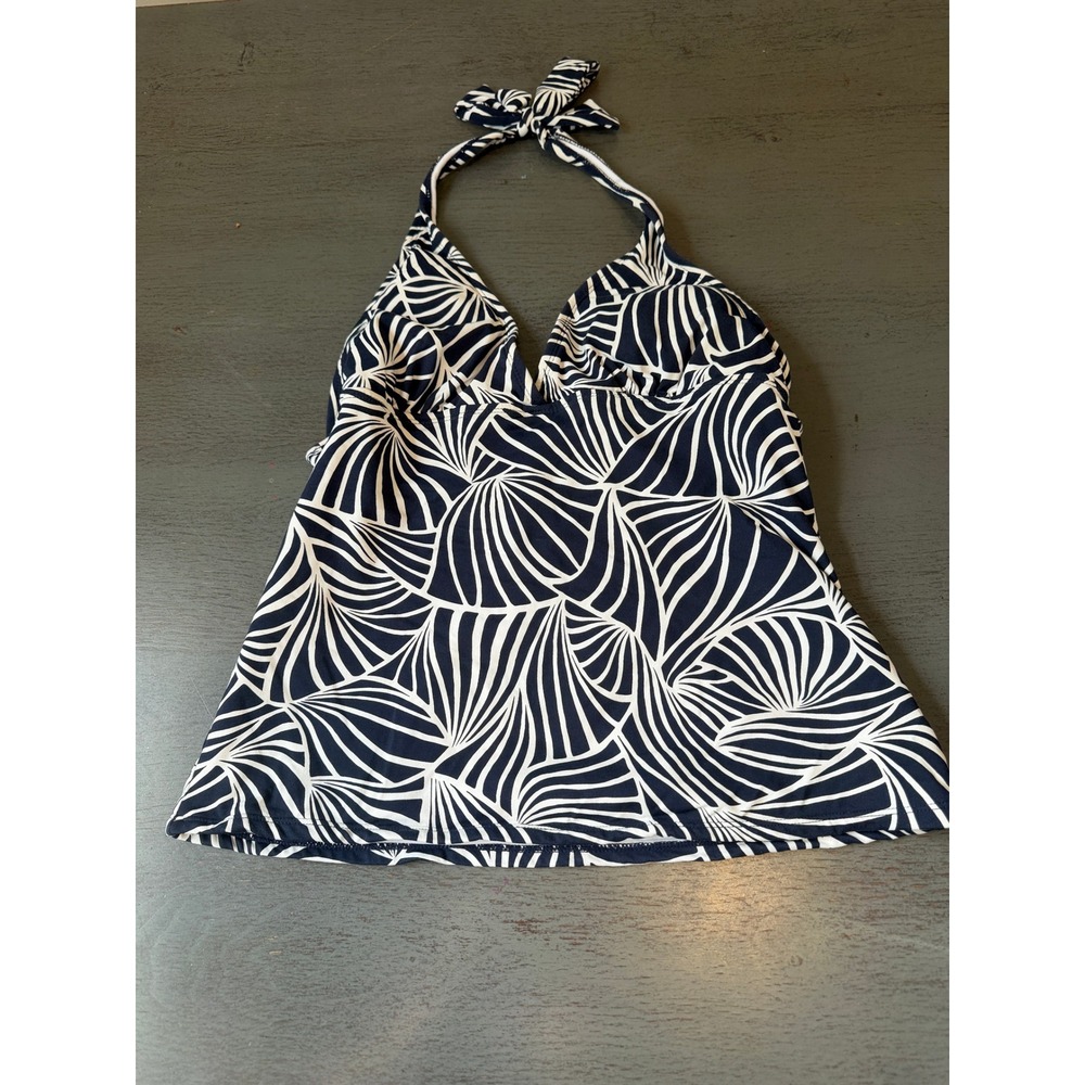 Anne Cole Signature Navy White Shell Print Halter Tankini Swim Top Medium
